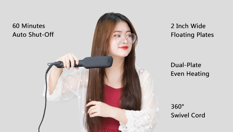 Cross-Border Exclusively For Lcd Display Infrared Hair Care Straightener Black Wide Plate Hair Straightener