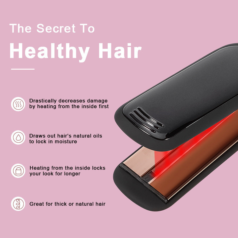 Cross-Border Exclusively For Lcd Display Infrared Hair Care Straightener Black Wide Plate Hair Straightener