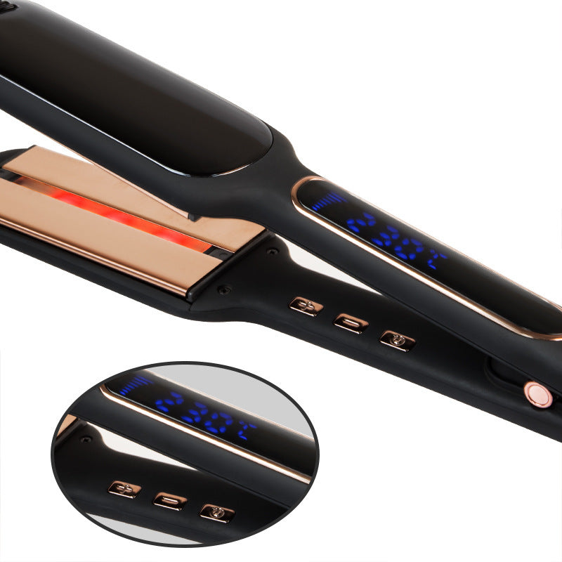 Cross-Border Exclusively For Lcd Display Infrared Hair Care Straightener Black Wide Plate Hair Straightener